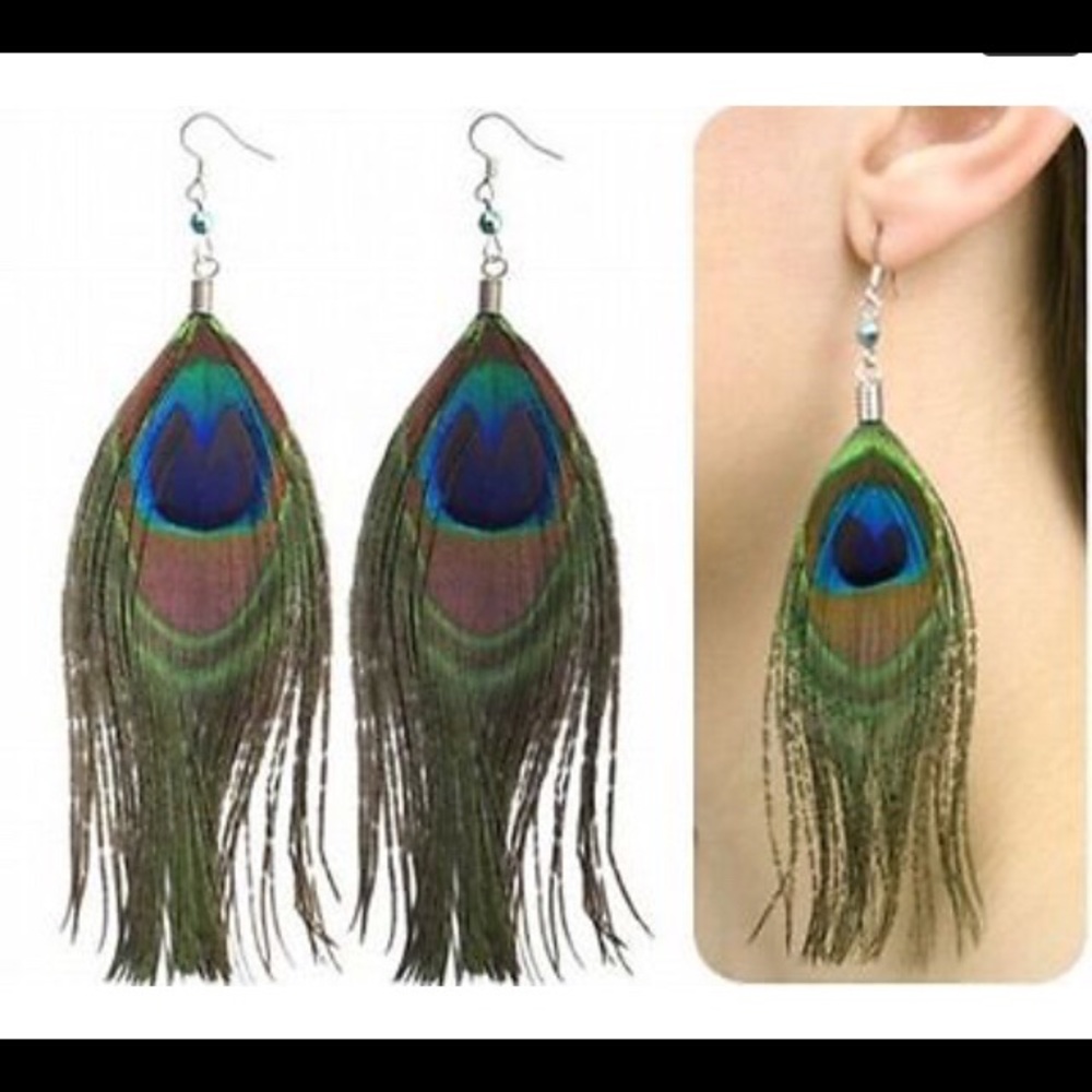 Peacock Feather Dangle Earrings